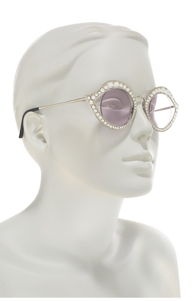 Gucci 41mm Embellished Round Cat Eye Sunglasses, Alternate, color,