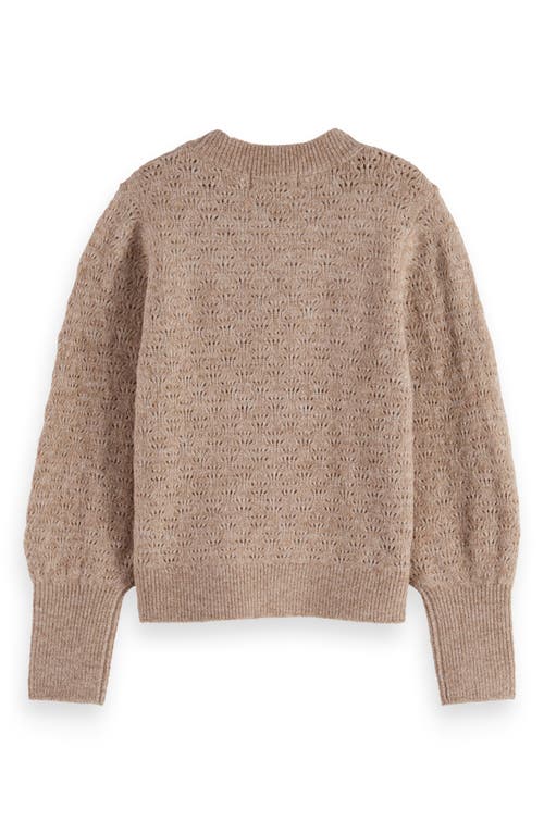 Scotch & Soda Kids' Ajour Pointelle Crewneck Sweater In Brown