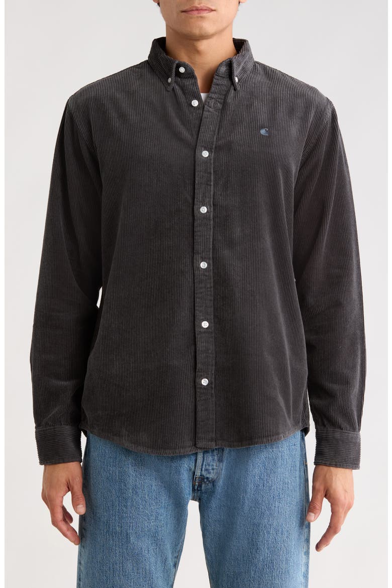 Madison Corduroy Button-Down Shirt, Alternate, color, GRAPHITE / GRAPHITE