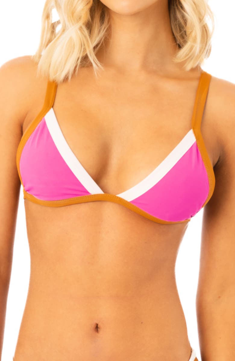 Maaji Rewind Radiant Pink Reversible Triangle Bikini Top, Main, color, 