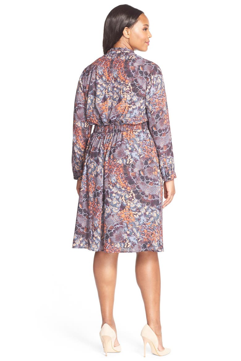 Scarf Print Tie Neck Dress, Alternate, color, ORANGE GREY LARK PRINT