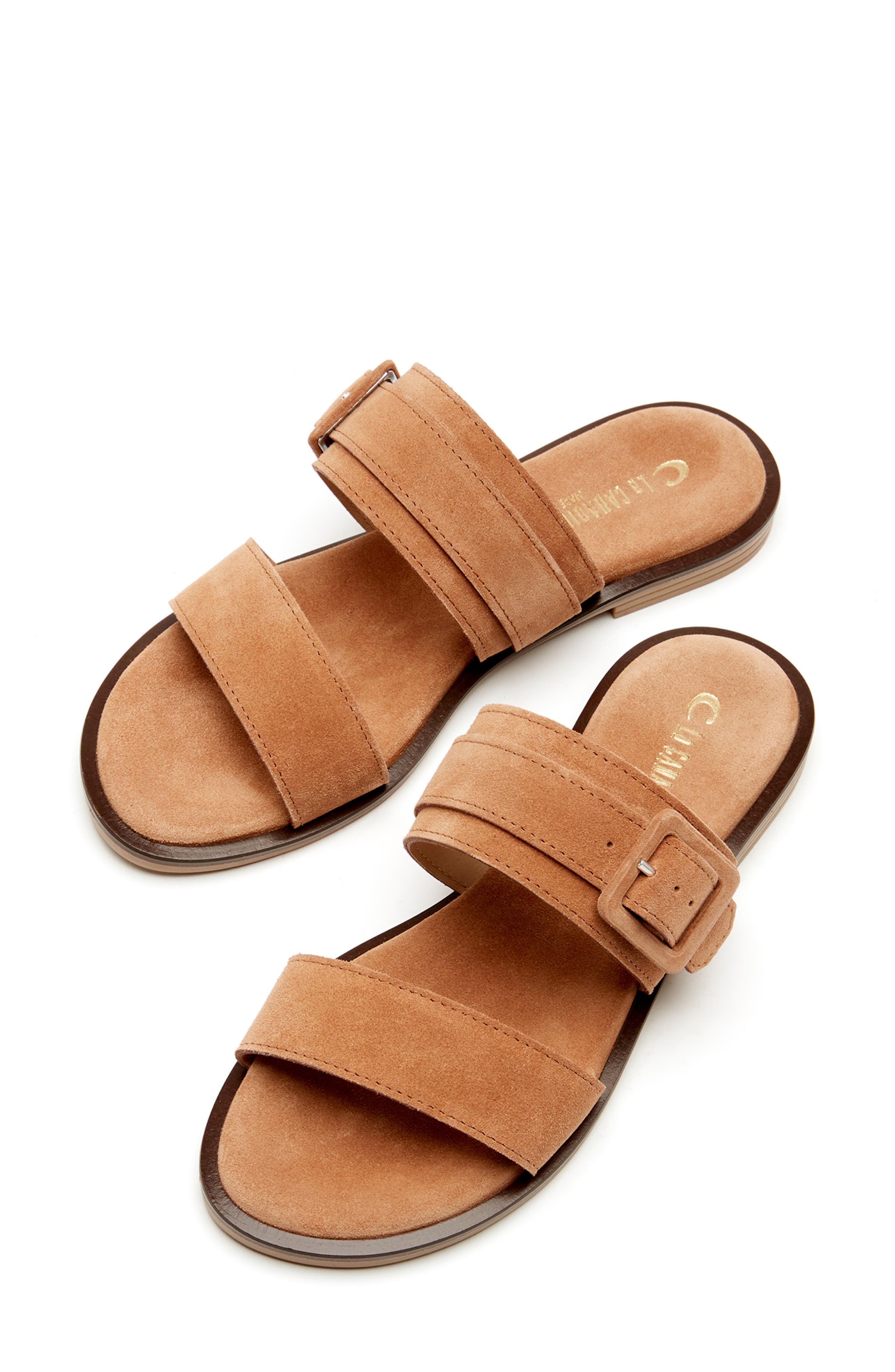 Fennix Buckle Slide Sandal, Alternate, color, BRICK SUEDE