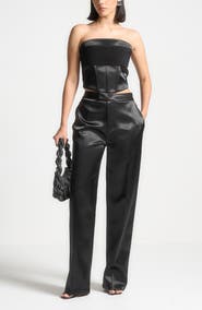 Manière De Voir Cora Satin Pintuck Bandeau Corset Top