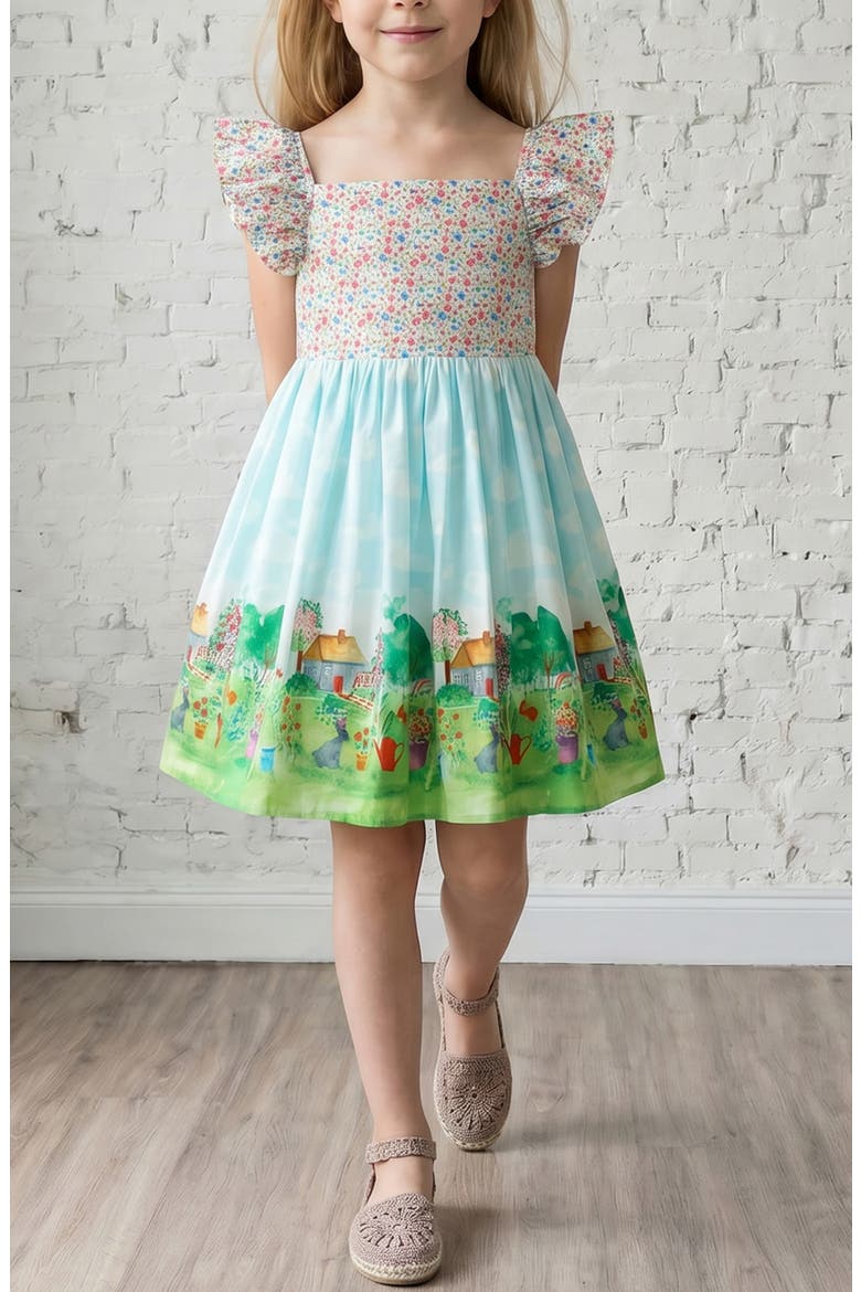 Kids' Scenic Border Print Dress, Alternate, color, MULTI