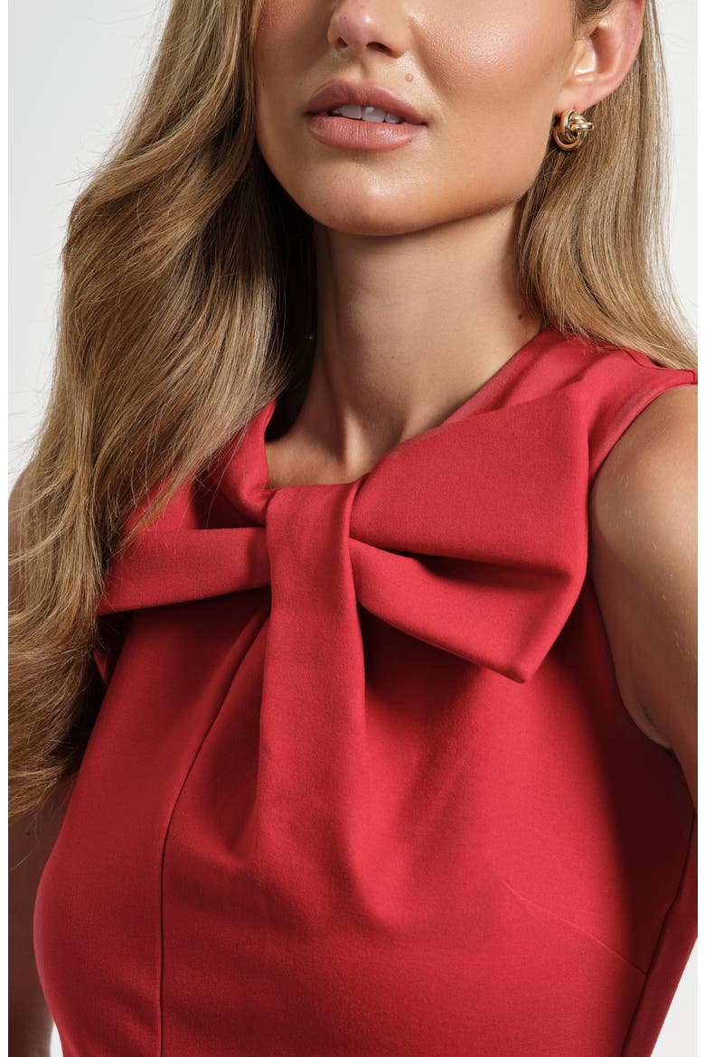 Sleeveless Bow Ponte Minidress, Alternate, color, RED