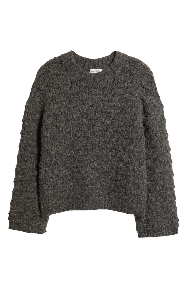 Nordstrom Open Stitch Crewneck Sweater, Alternate, color, Grey Dark Charcoal Heather