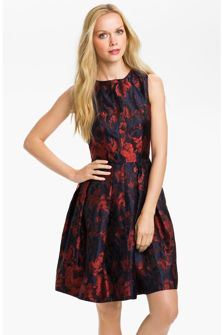 Brocade Fit & Flare Dress, Main, color, FIRECRACKER ECLIPSE