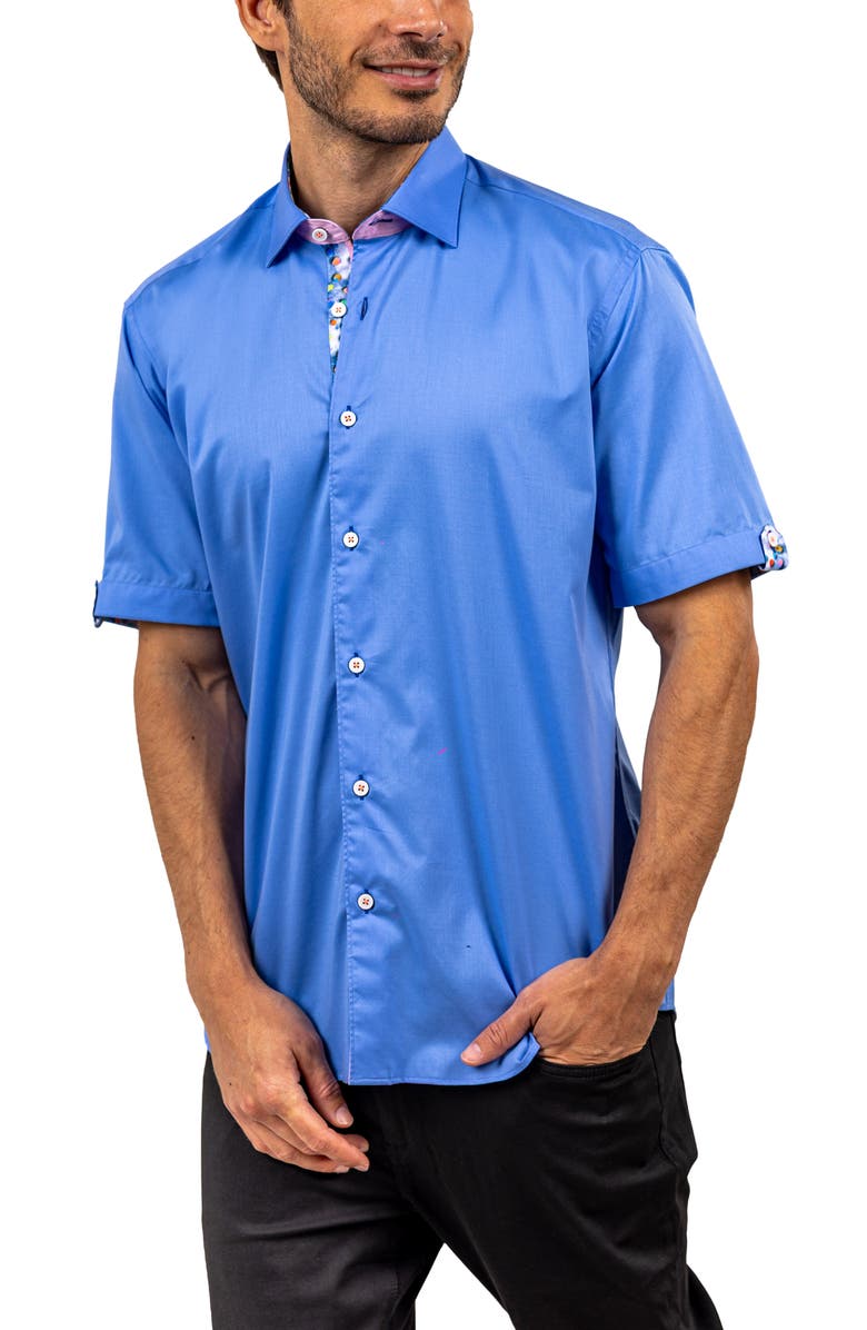 Maceoo Galileo Resistance372 Blue Short Sleeve Cotton Button-Up Shirt, Alternate, color, Blue