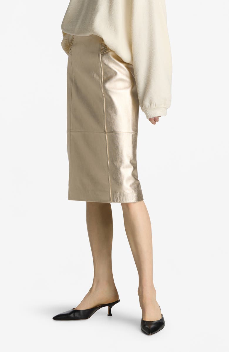 St. John Collection Metallic Leather Skirt, Alternate, color,