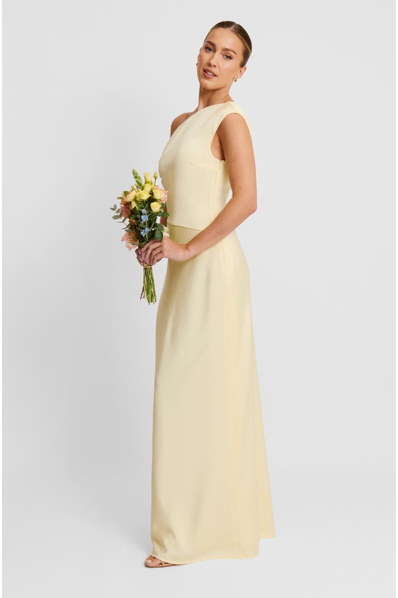 Asymmetric Satin Bridesmaid Dress, Alternate, color, Lemon