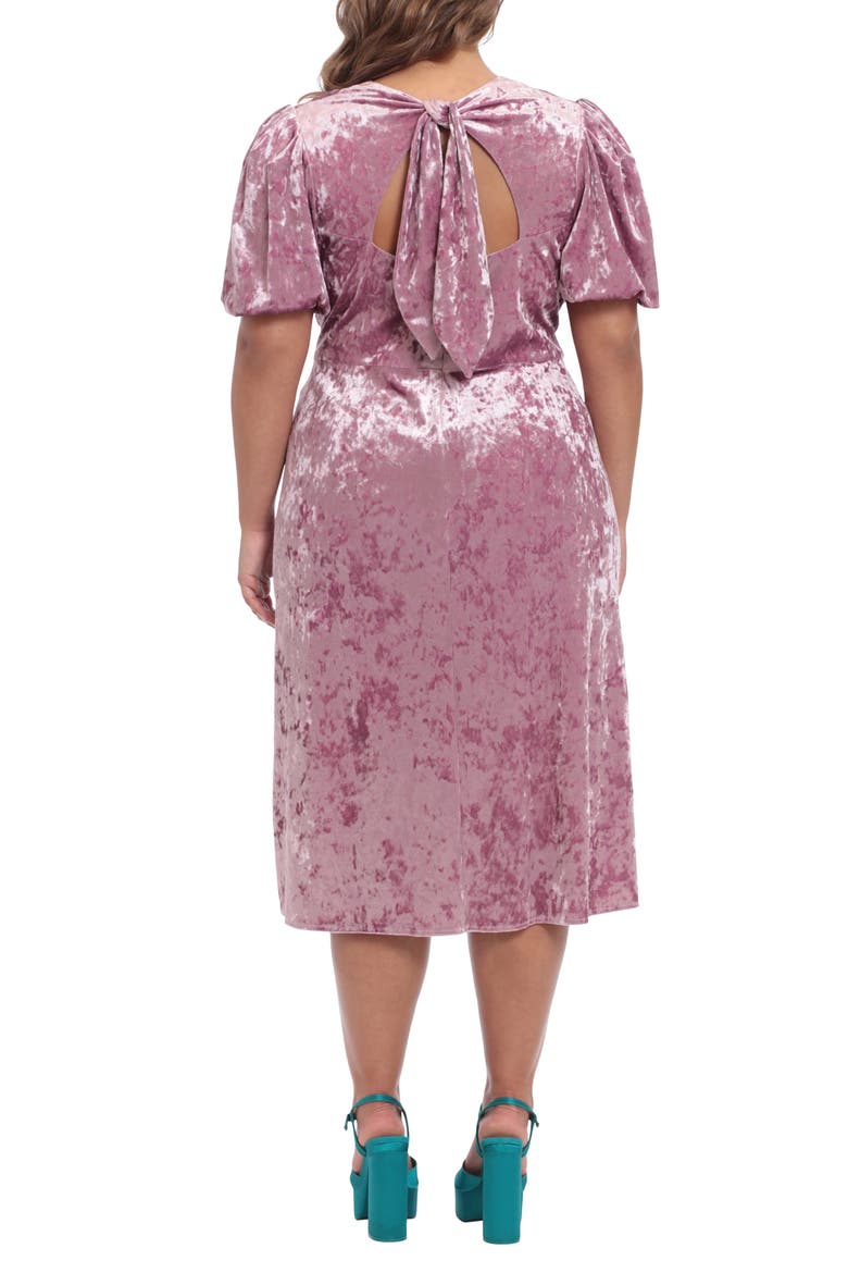 Puff Sleeve Velvet Midi Dress, Alternate, color, GRAPE NECTAR