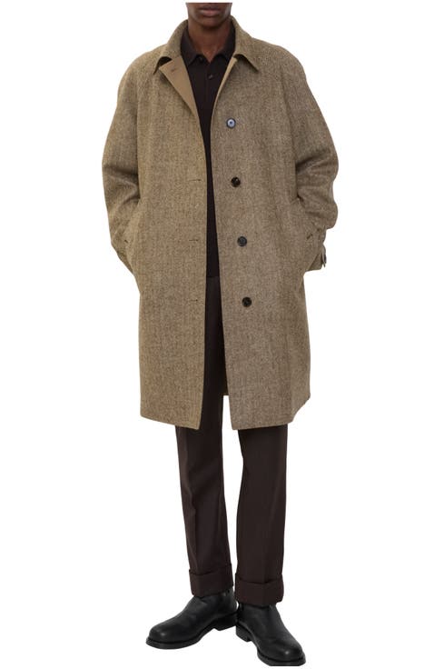 Long Reversible Herringbone Wool Car Coat