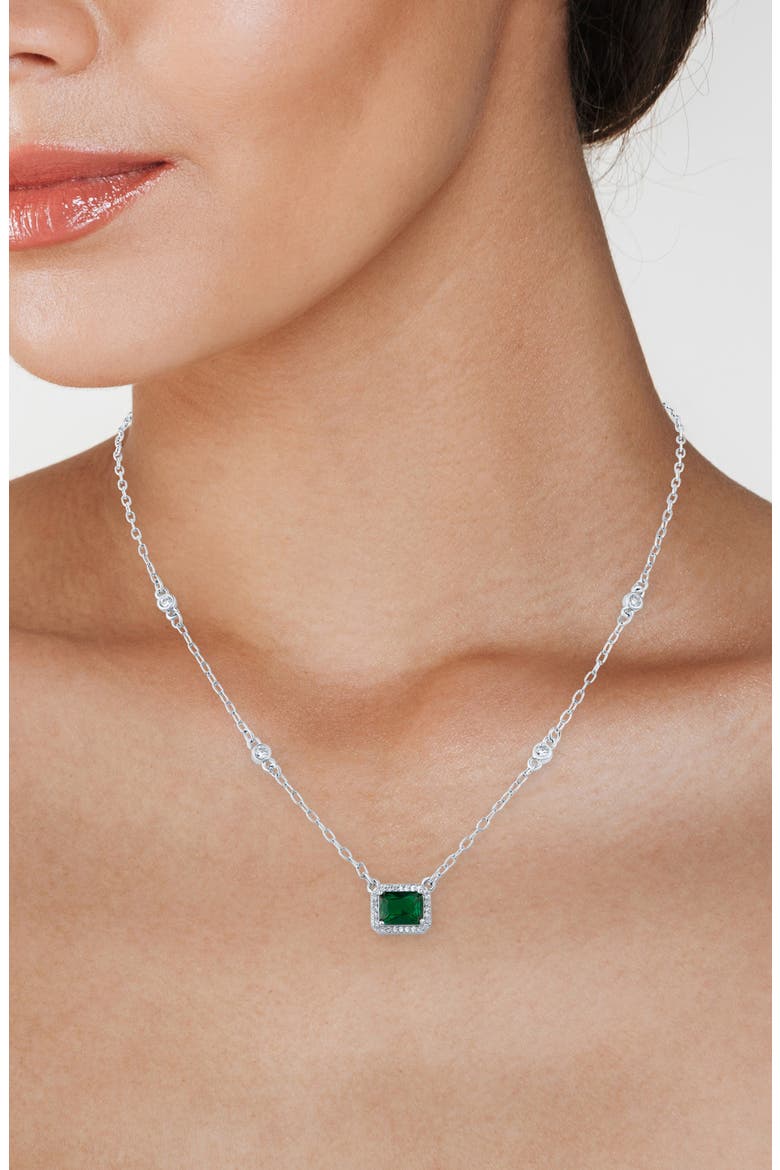 Halo Cubic Zirconia Pendant Necklace, Alternate, color, GREEN/ SILVER