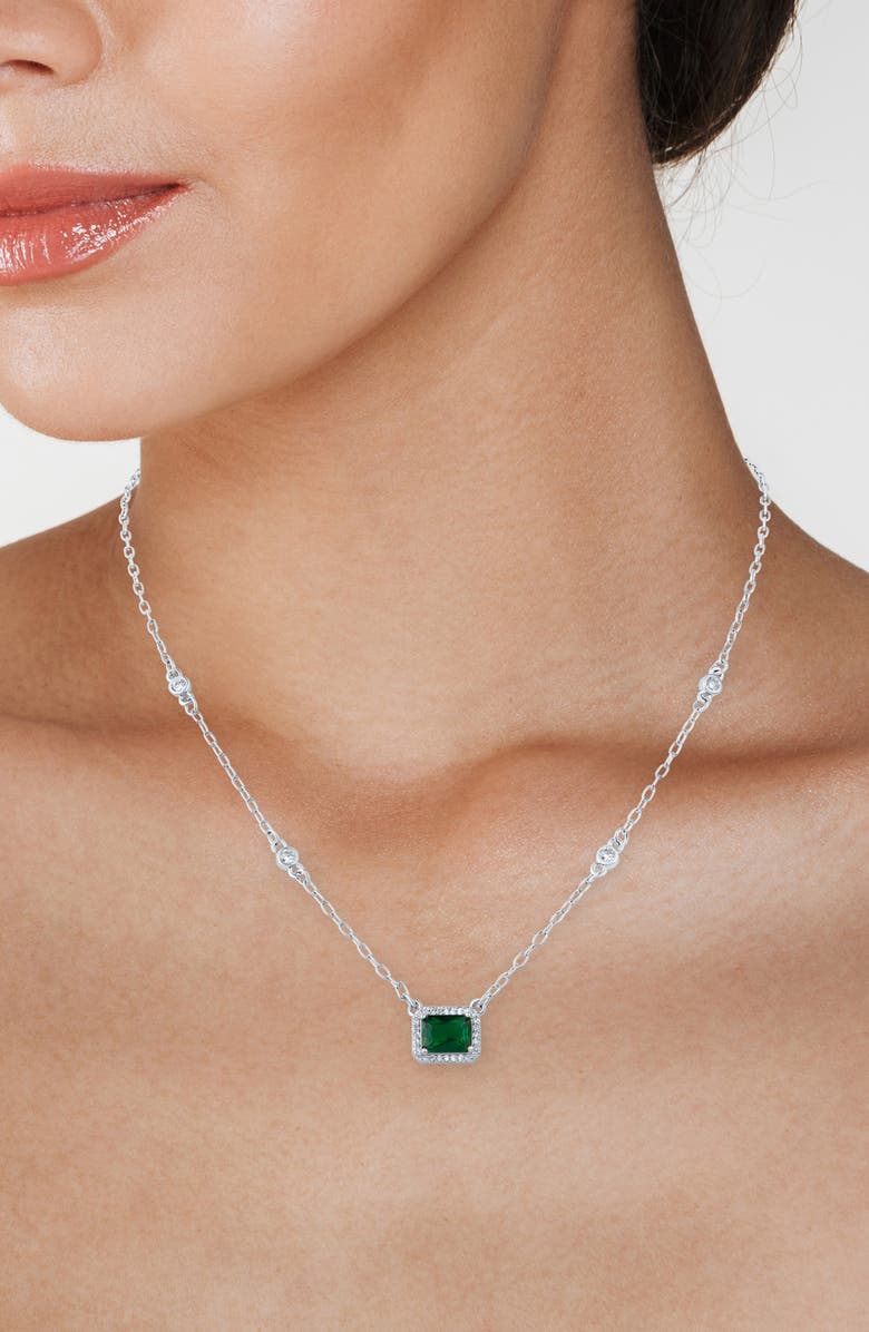 CZ by Kenneth Jay Lane Halo Cubic Zirconia Pendant Necklace, Alternate, color, Green/ Silver