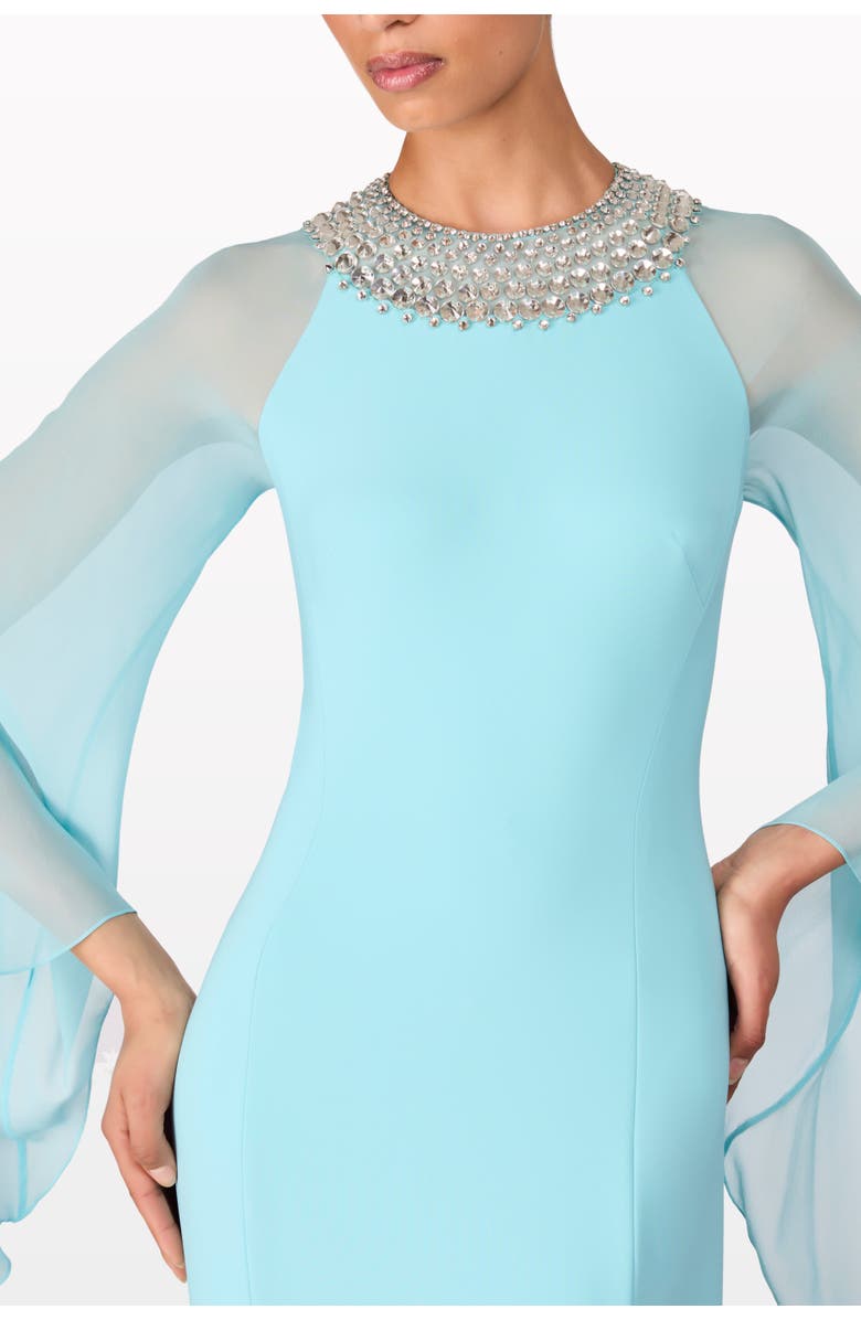 Jenny Packham Sunbeam Beaded Midi Dress, Alternate, color, Light Azure