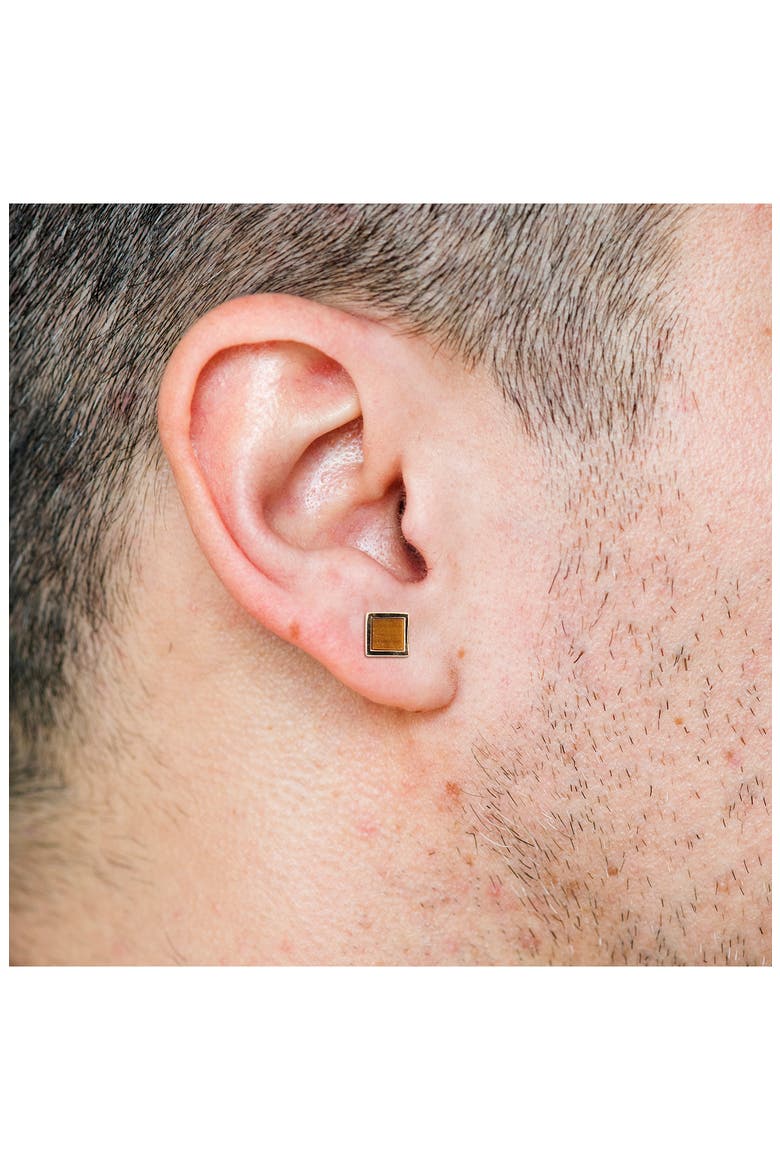Men's Set of 2 Tiger's Eye Square Stud Earrings, Alternate, color, YELLOW