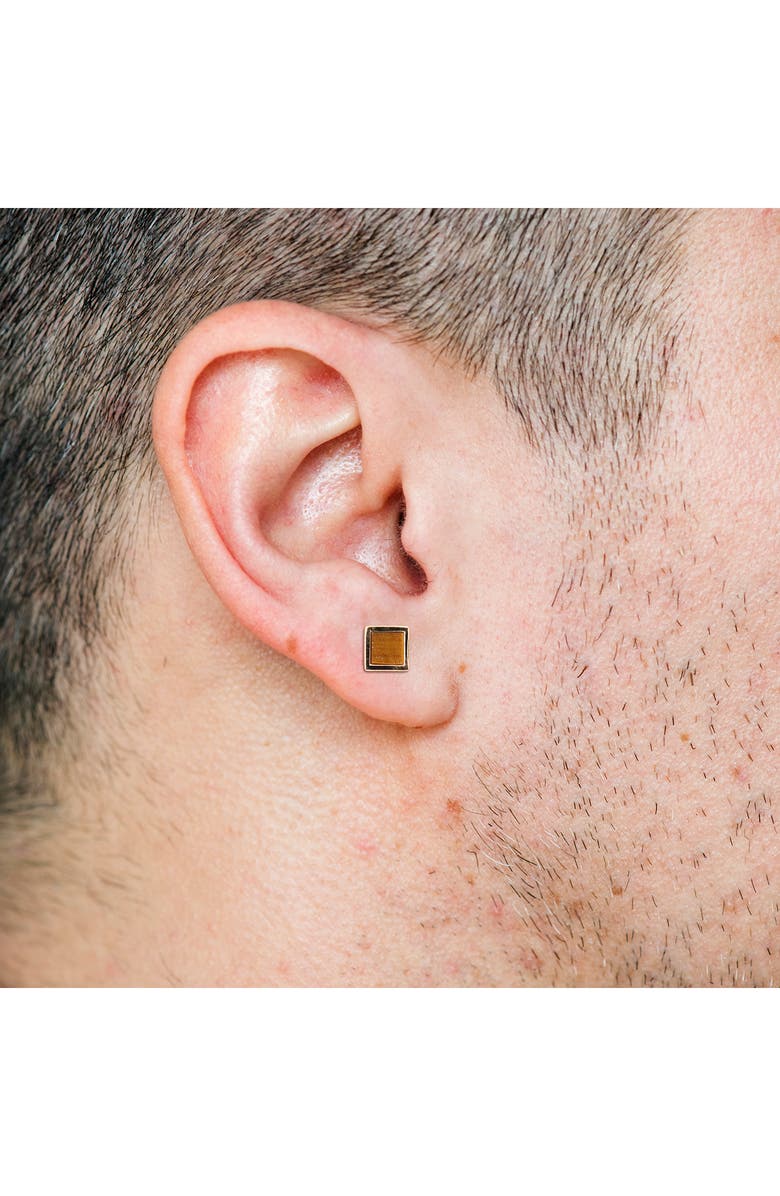 DELMAR Men's Set of 2 Tiger's Eye Square Stud Earrings, Alternate, color, Yellow