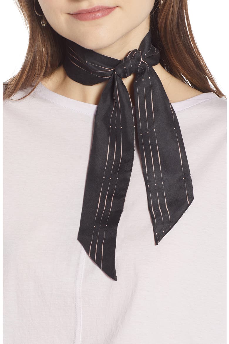Silk Skinny Scarf (Nordstrom Exclusive), Main, color, BLACK GEO STRIPE PRINT