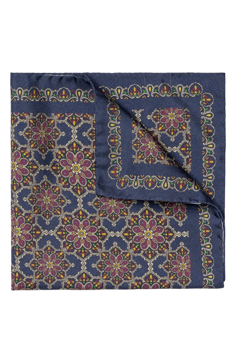 Eton Medallion Print Silk Pocket Square, Main, color, 
