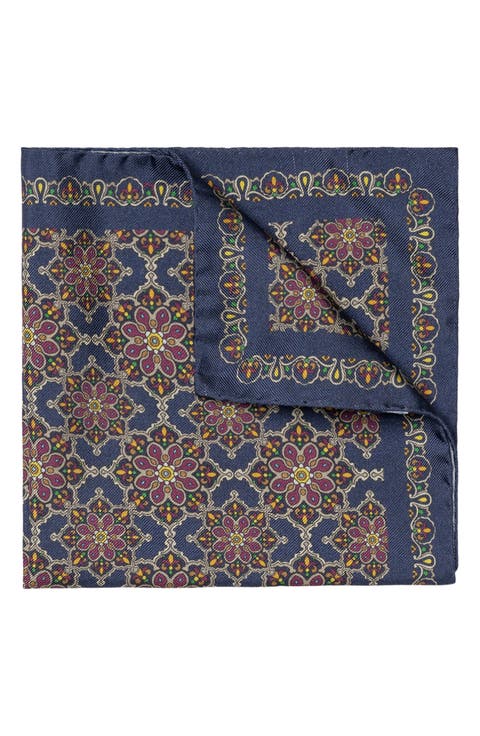 Medallion Print Silk Pocket Square