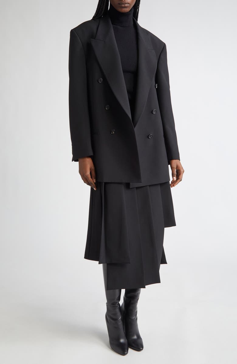 Michael Kors Collection Shawn Double Breasted Virgin Wool Blazer, Alternate, color, Black