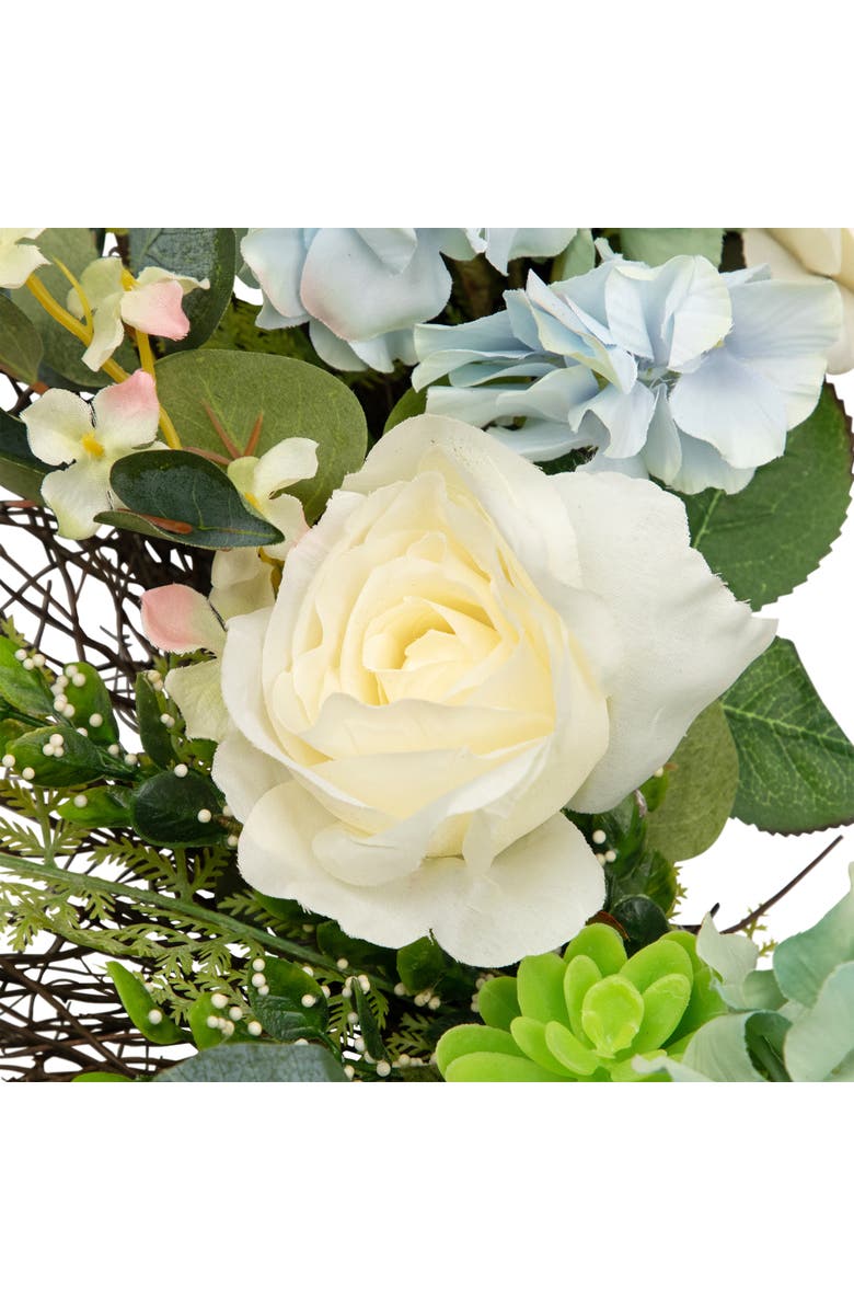 Northlight Hydrangea, Rose and Geranium Artificial Floral Spring Wreath, White and Blue - 24-Inch, Alternate, color,