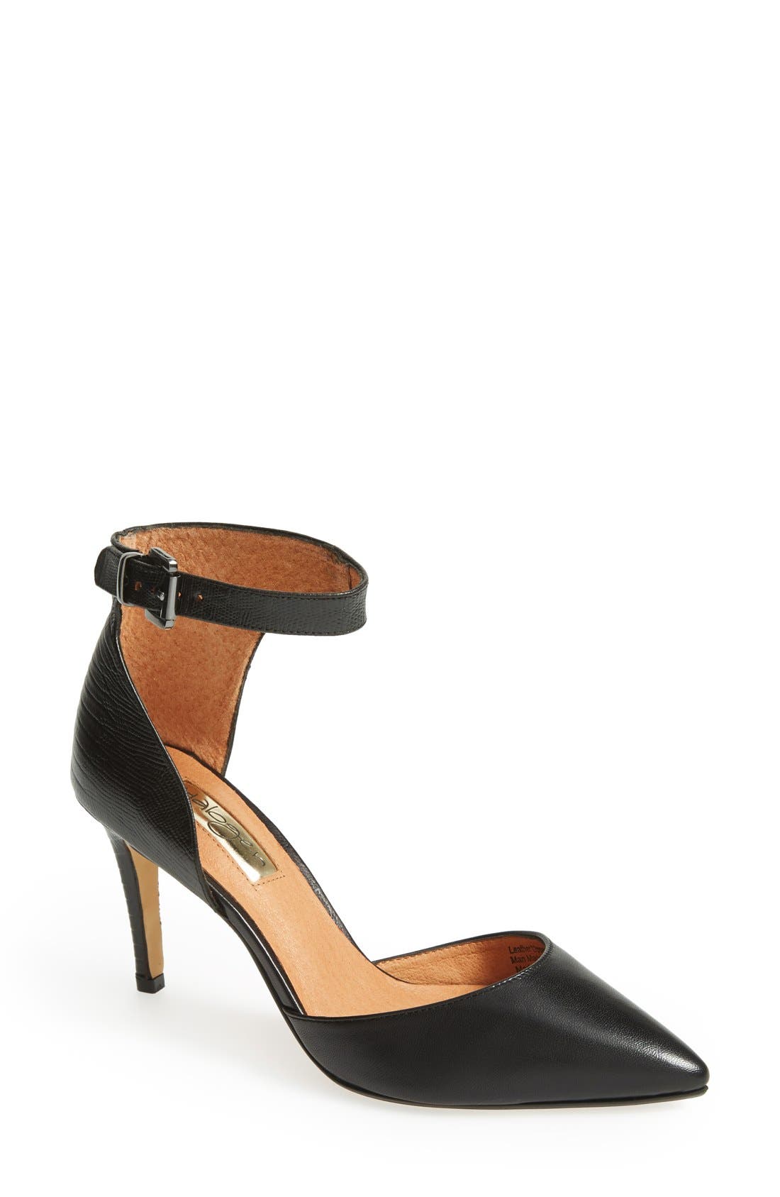 'Melinda' Ankle Strap Pump, Main, color, BLACK NAPPA/ LIZARD PRINT