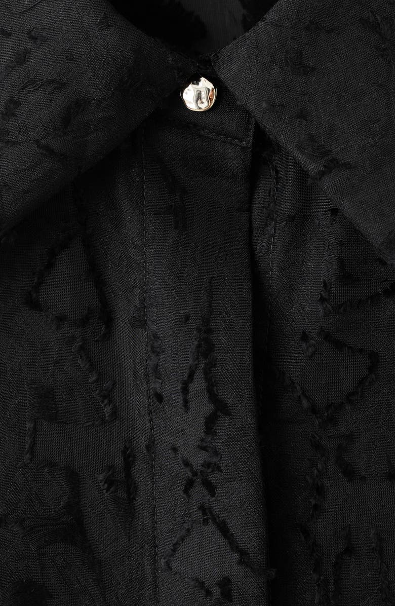 MANGO Textured Semisheer Oversize Button-Up Shirt, Alternate, color, Black