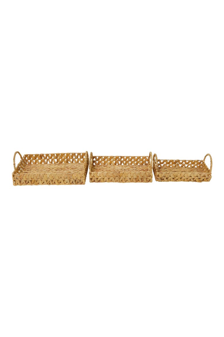 Brown Seagrass Handmade Woven Tray with Handles - Set of 3, Alternate, color, BROWN