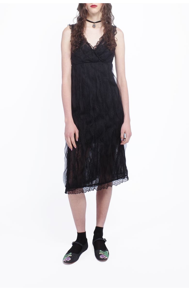 Anna Sui Black Lace Combo Sleeveless Lace Dress, Main, color,