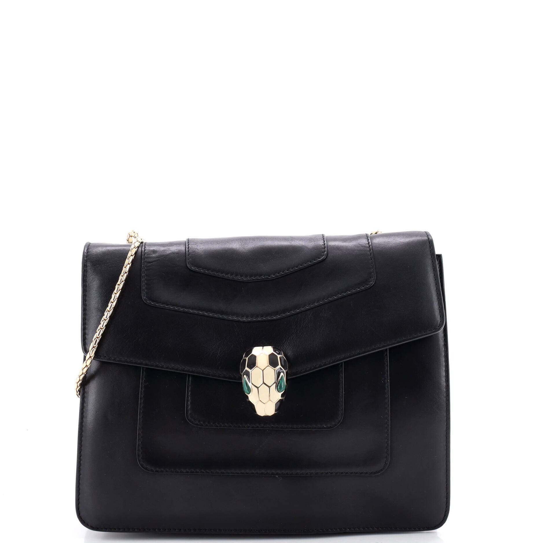 Serpenti Forever Square Shoulder Bag Leather Medium, Main, color, Black
