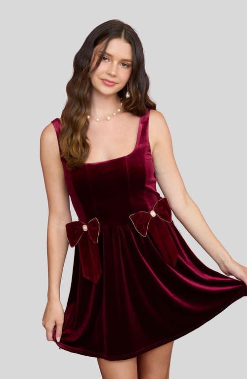 Blu Pepper Bow Trim Minidress In Burgundy