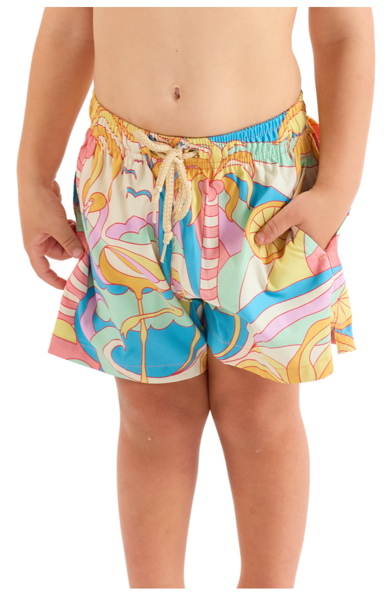 Kenny Flowers The Paradiso - Boys Swim Trunks UPF 50+, Main, color, Yellow
