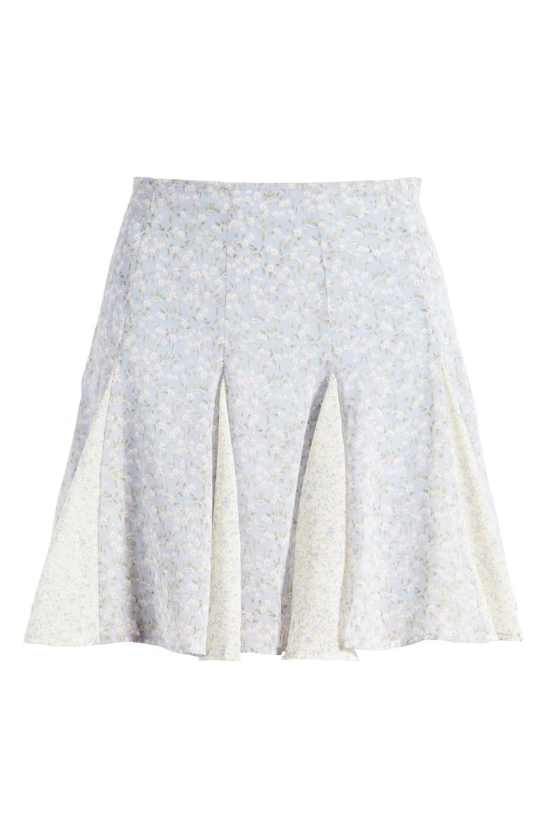 All in Favor Godet Inset Mesh Miniskirt, Alternate, color, Blue Vine Floral