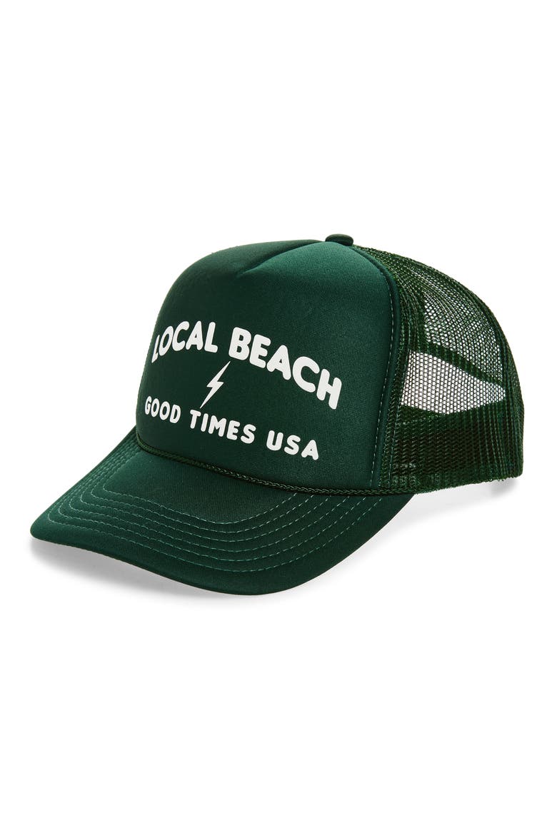 Good Times USA Trucker Hat, Main, color, DARK GREEN