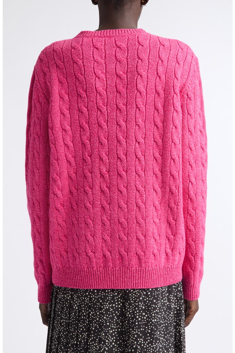 Cable Knit Wool Crewneck Sweater, Alternate, color, PINK