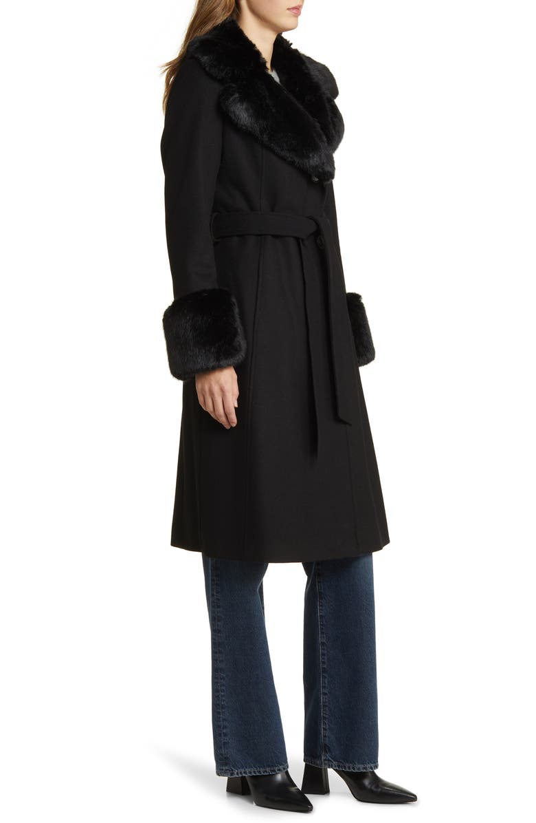 Via Spiga Wool Blend Belted Coat with Faux Fur Trim, Alternate, color,