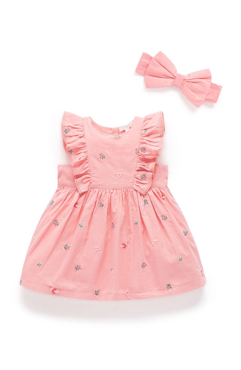 Purebaby Broderie Dress & Headband, Main, color, Swallow Broderie
