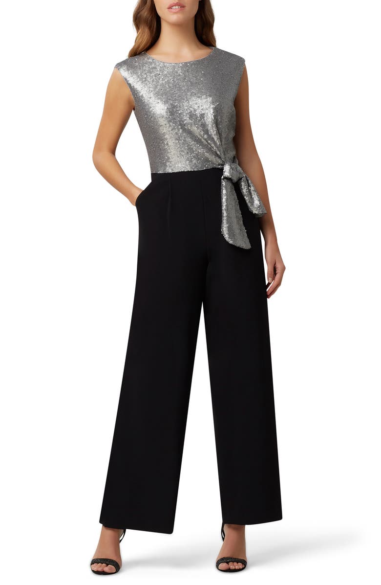 Tahari Sequin Side Tie Jumpsuit, Main, color, 