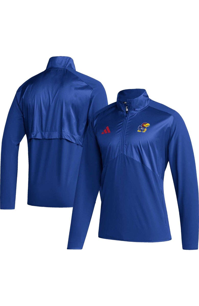 adidas Men's adidas Royal Kansas Jayhawks Sideline AEROREADY Raglan Sleeve Quarter-Zip Jacket, Main, color, Royal