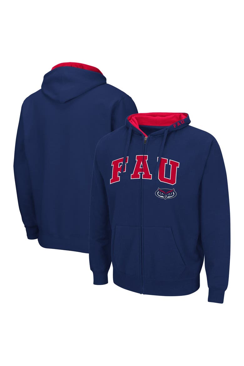 Men's Colosseum Navy FAU Owls Arch & Logo 3.0 Full-Zip Hoodie, Main, color, Navy