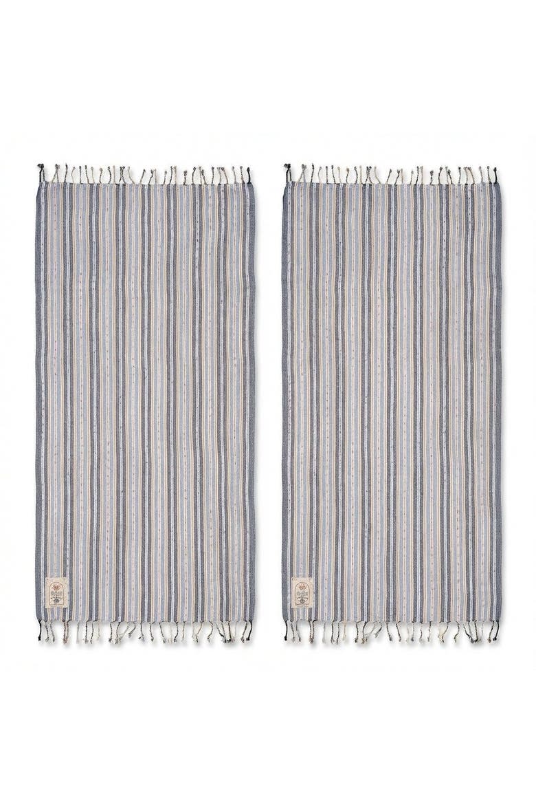 Baklan Fringed Yarn Dyed Striped 100% Cotton Peshtemal Set Of 2, Main, color, Blue