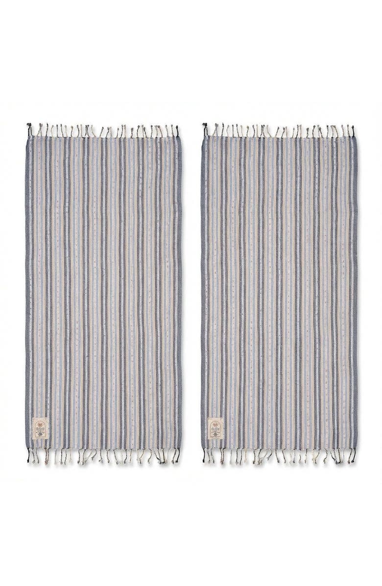 Zsa Zsa Zsu Baklan Fringed Yarn Dyed Striped 100% Cotton Peshtemal Set Of 2, Main, color, Blue