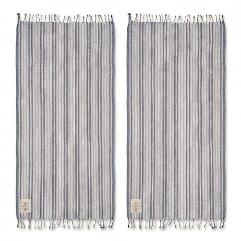 Baklan Fringed Yarn Dyed Striped 100% Cotton Peshtemal Set Of 2
