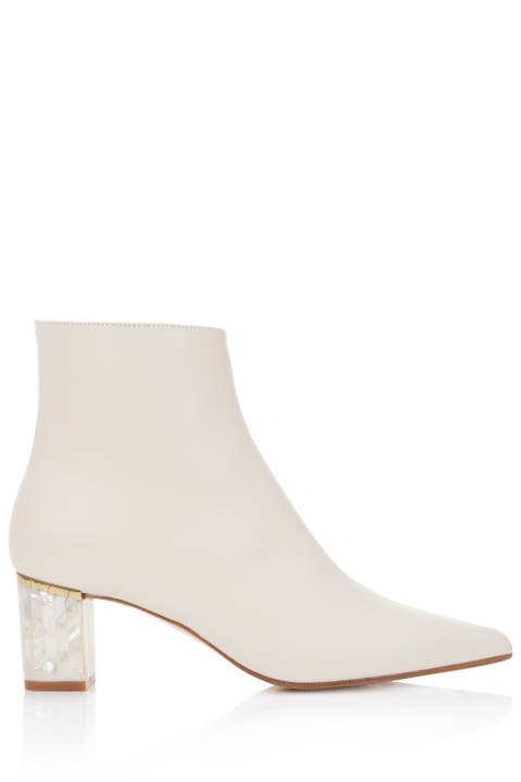 June White Pearl Heel Ankle Boots