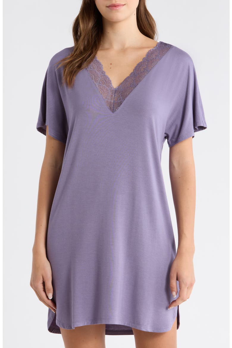 Moonlight Eco Lace Trim Nightshirt, Main, color, PURPLE CADET