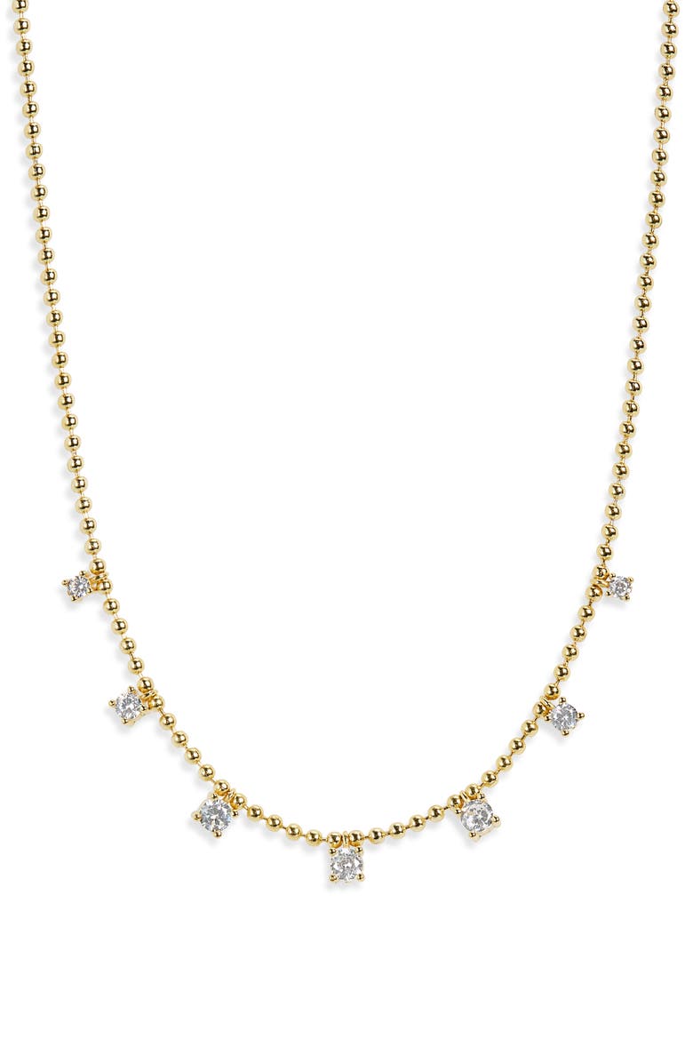 Argento Vivo Sterling Silver Cubic Zirconia Ball Chain Frontal Necklace, Main, color, Gold