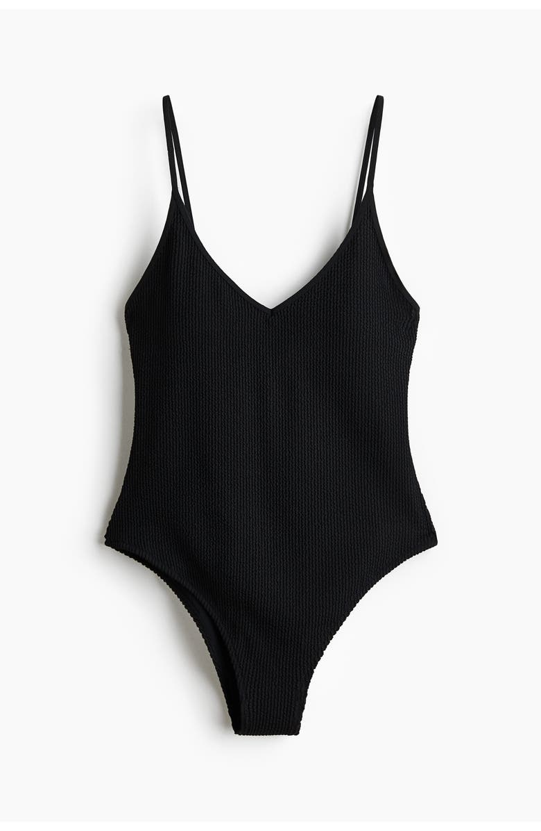 H&M Padded-cup High Leg Swimsuit, Main, color, Black