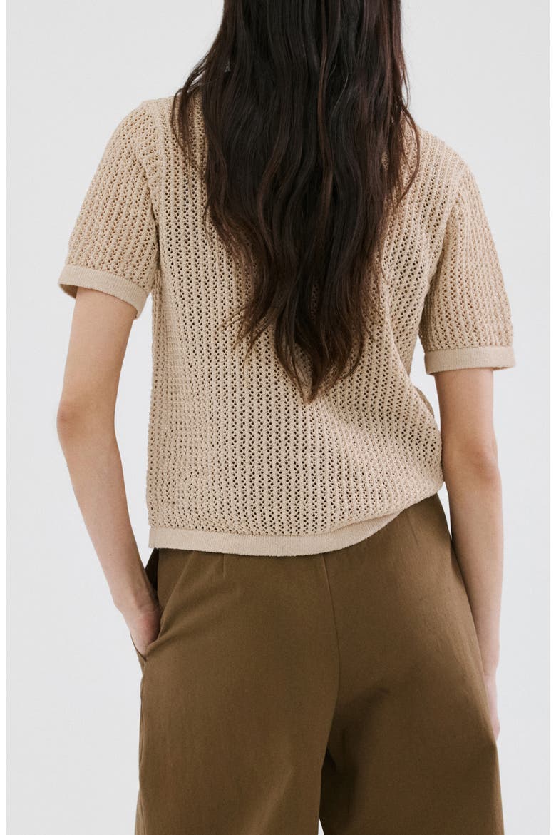 Openwork Short Sleeve Cardigan, Alternate, color, SAND