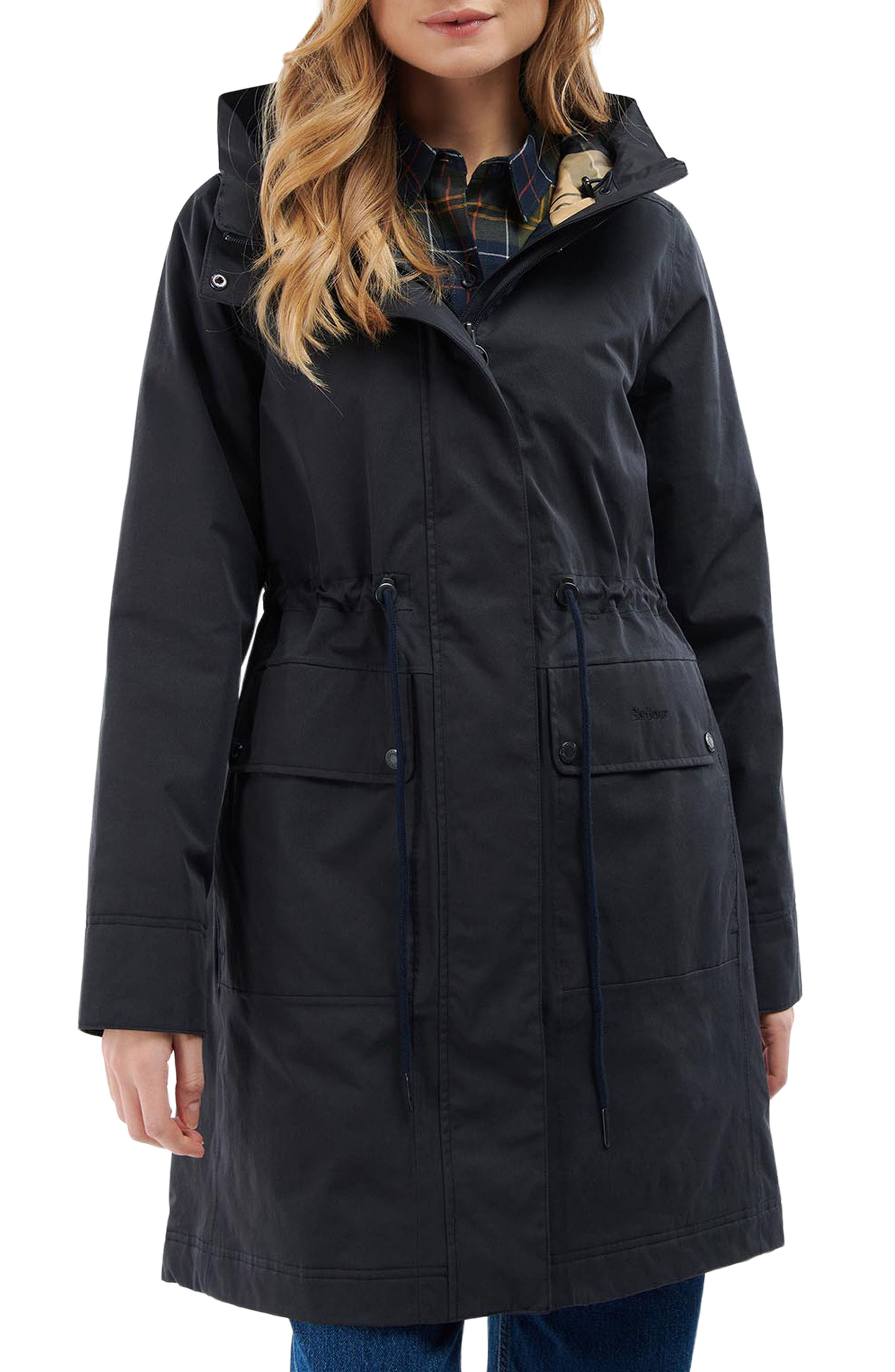 Barbour Bowlees Waterproof Longline Jacket in Dk Navy/Dress